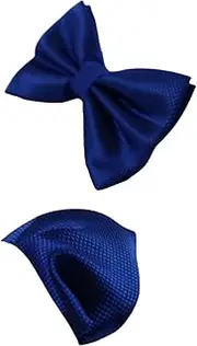 [Zasel] Mens Blue Plain Coloured Checkered Bow Tie & Matching Pocket Square Set