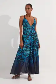 Ombre Butterfly Strappy Georgette Beach Maxi Dress