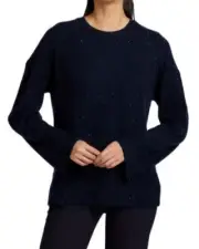 Theory Karenia Donegal Crew Navy Speckled Wool Cashmere Blend Sweater S NWT$395