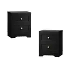 Oikiture 2 X Bedside Tables Hamptons Furniture Storage Cabinet Black