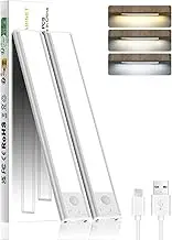 FLOWood Under-Unit Light Kitchen LED, Cabinet Lighting with Motion Sensor 20 cm, 3 Colour Modes, Dimmable, 1500 mAh USB Rechargeable LED Light Strip for Bedroom, Cupboard, Wardrobe, Pack of 2