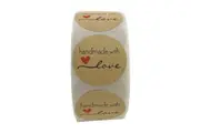 2500 Pieces X 'Handmade With Love' Label Adhesive Round Stickers 25mm Roll