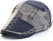 [BUDUBIBI] Newsboy Cap for Men and Women, Cotton Buckle Adjustable Beret Hat Ivy Gastby Cabbie Driving Hunting Flat Cap, Blue, One Size