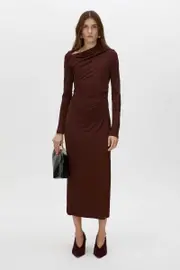 Mai Long Sleeve Midi Dress in Almandine Brown - CAMILLA AND MARC® C&M