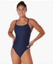 Speedo Powerflex Eco Flyback Black OnePiece Swimsuit Size 12/38 NWT $52
