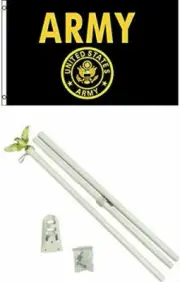 3x5 U.S. Army Black Seal Flag w/ 6' Ft White Flagpole Flag Pole kit Eagle Home
