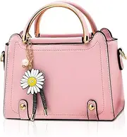 [NICOLE & DORIS] Fashion Satchel Handbag Small Crossbody Bag for Women Top Handle Bags Cute Shoulder Bags PU Leather Girls Messenger Bags Ladies Purses Handbag with Flower Pendant
