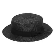 Womens Straw Boater Hat Sun Visor Wide Brim Beach Hats Black