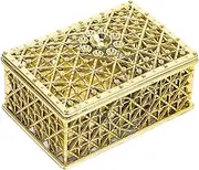 PENIKOKO Golden Jewelry Box Vintage Hollow Out Candy Storage Elegant Treasure Chest for Weddings Birthdays Valentine Day Electroplated Design