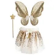 Great Pretenders Gracious Gold Sequins Skirt/Wings/Wand Set 3y+