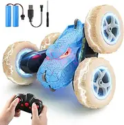 Remote Control Car for Kids – 2.4GHz Dinosaur Monster RC Stunt Car - 360° Rotating Drift with LED Lights - Rechargeable 4WD Toy for Boys and Girls Ages 6+ - Indoor/Outdoor RC Vehicle (Blue)