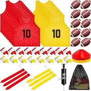Meooeck 20 Player Flag Football Set Training Equipment Include Flag Football Jersey, Football, Belt, Flag, Cone