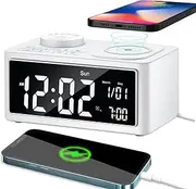 Coraltree Multifunctional Radio Alarm Clock with Wireless Charging - Bluetooth Speaker, Dual Alarm Clock with Snooze, FM Radio, USB Charging Station (Black)