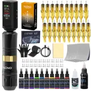 Ttattoo Kit Complete Pen Wireless Machine with Led Power Supply Ink Needles