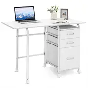 Costway Space-Saving Computer Desk Folding Laptop Desk Wheeled Workstation w/3 Drawers Study Office White