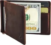 Mens Slim Wallet with Money Clip Front Pocket Crazy Horse Brown + Extra