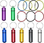 Pack of 7 Aluminium Pill Holder with 7 Piece Wire Key Ring, Portable Pill Case, Waterproof Mini Storage Container with Keychain for Daily Use and Camping Travel