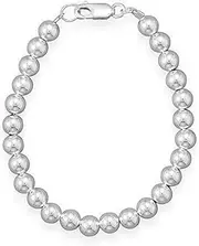 [JewelryWeb] 6mm 925 Sterling Silver Bead Bracelet Lobster Clasp Jewelry Gifts for Women - Length Options: 18 20