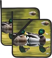 Mallard Ducks Potholders BBQ Pot Holders for Heat Resistant Potholder, Hot Pads,Cooking Baking(2-Pack)