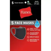 5 Pack - Hanes Black 100% Cotton Face Mask Reusable / Washable Cover Face Mask