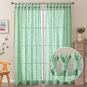 BRIGHTSHEER Green Linen Curtain 2 Panels, Semi Sheer Inverted Pleat Curtain Panels with Twist Tabs for Bedroom, Living Room and Dining Room, W52 x L84 inches