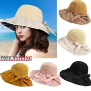 Women Straw Beach Sun Hat Large Foldable Summer Floppy Sun Hat with Wide Brim