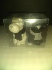 Set Of Dogs Salt And Pepper Shakers Black White with Stoppers Brand New