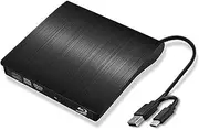 External 6X Blu-ray DVD Writer USB 3.0 USB C 3D Blu-ray Player Drive CD DVD Burner for iMac MacBook Laptop PC Windows 11/10/8/7, Linux, Mac OS