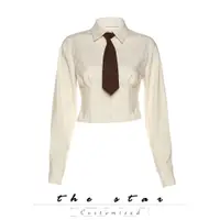 在飛比找ETMall東森購物網優惠-star修身領帶掐腰短款長袖襯衫