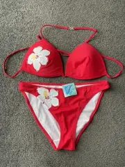 ATMOSPHERE Red Bikini With Sequin Flower. Brand New With Tags. Small Size 14.