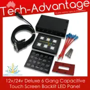 12V 6 GANG LED BACK LIT SLIM RIGID TOUCH SCREEN PANEL BOAT/CARAVAN SWITCH PANEL