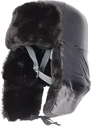 [Jiawu] Warm Trapper Hat, Thickened Plush Windproof Winter Cap with ABS and PU for Construction Sites Skiing