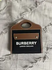 Burberry Micro Pocket Bag Smooth Leather Canvas Black Color