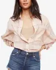NWT Free People Plaid Button Up Shirt Top Blouse Peach Gray S Casual