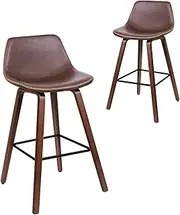 [ALFORDSON] Bar Stools Set of 2 Wooden Counter Barstools in 65cm Seat Height Kitchen Dining Chair with Footrest and Adjustable Leg Levelers Vintage Leather Chair for Home Bar Dining Room