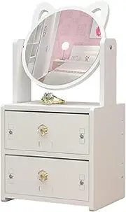 Gwezmxs Mini Make-Up Dressing Table Organiser with Mirror and Drawers for Children/Girls - White, 17 x 13 x 27 cm