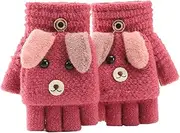[Miekeits] Cartoon Unisex Kids Fingerless Flap Cover Gloves - Convertible Flip Top Warm Mittens with Mitten Cover Cute Cartoon for 5-12 Ages Boys and Girls