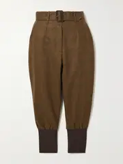 [Purdey] Purdey - Belted Checked Wool-blend Tweed And Stretch-jersey Slim-fit Pants - Brown - UK 12 UK 12 Brown