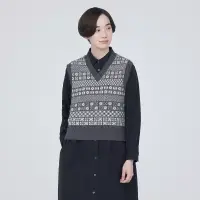 在飛比找博客來優惠-【MUJI 無印良品】女美麗諾羊毛緹花織紋V領背心 S 墨灰