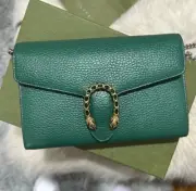 GUCCI Green Leather Mini Dionysus Wallet Shoulder Bag Snap-On Chain Strap