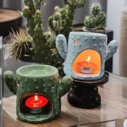 Cactus Ceramic Candle Warmers - Green and Blue Unlit Unscented Ideal for Home Decor Holiday Gift and Seasonal Holiday Decor Decorative Cactus Design Ceramic