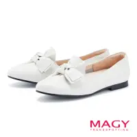 在飛比找momo購物網優惠-【MAGY】扭結蝴蝶結素面真皮平底鞋(白色)