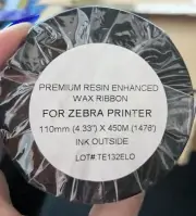 Thermal Transfer Ribbon - Premium Wax Printer Ribbon 110mm x 450m 1 Roll