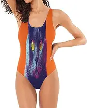 [RPLIFE] Cat Yellow Womens One-Piece Swim Suit, Womens Tummy Control One-Piece Swimsuits Petite Swimsuits for Women