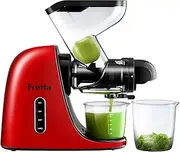 [Fretta] Masticating Juicer Machine, 76mm Extra-Large feed Chute Slow Juicer, Cold Press Juicer Machine, Fit Whole Fruits & Vegetables, Space Efficiency, 2 Speed,BPA Free, 200W (Red)