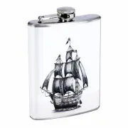 Vintage Pirate Ship D3 Flask 8oz Stainless Steel Hip Drinking Whiskey