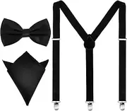 [JIYIN] Men's Suspenders Bow Tie Set for Wedding Formal Events, Y Back Suspender with Strong Clips 1" Wide Adjustable Braces