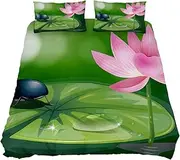 3 Pcs Microfiber Bedding Set Duvet Cover Pillow Shams Bed A Bug Above The Waterlily Quilt Cover 1 Cover 2 Pillowcase with Zip,Lightweight and Soft