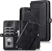 Cavor for iPhone 7 Plus Wallet Case,for iPhone 8 Plus Wallet Case,2 in 1 Magnetic Detachable Case Leather Flip Cover with Stand Feature & Card Slots & Wristlet Strap (5.5")-Black