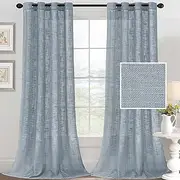 H.VERSAILTEX Linen Curtains for Living Room Sheer Curtains Natural Linen Blended Linen Textured Curtains Light Filtering Eyelet Curtains Bedroom Burlap Curtains 2 Panel, W132cm x D243cm, Stone Blue